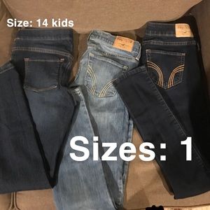 2 hollister jeans sizes 1 & 1 kids jeans sizes 14